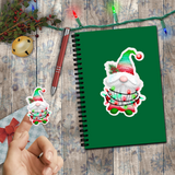 Christmas Stickers/ Holiday Gnome With String Lights Laptop Decal, Planner, Journal Vinyl Stickers