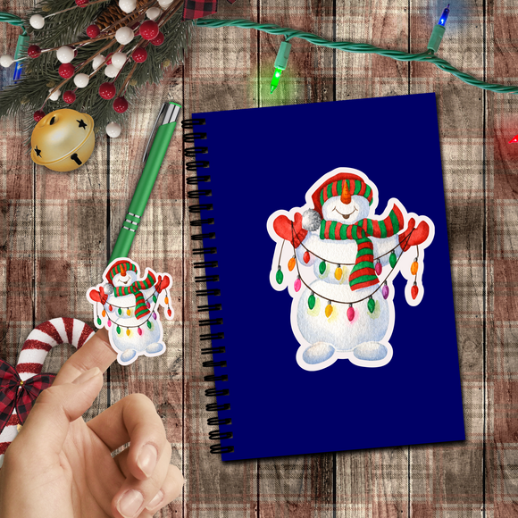 Christmas Stickers/ Snowman With Holiday Lights Laptop Decal, Planner, Journal Vinyl Stickers
