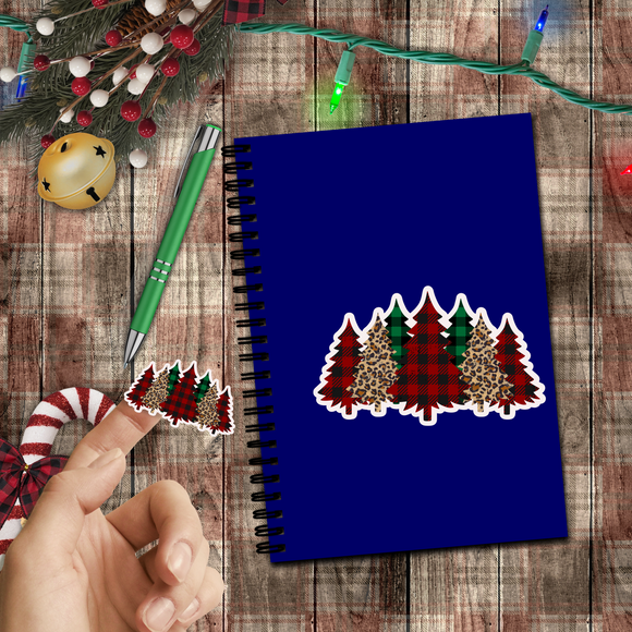 Christmas Stickers/ Red And Green Plaid Holiday Trees Laptop Decal, Planner, Journal Vinyl Stickers