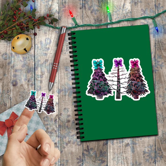 Christmas Stickers/ Purple Neon Holiday Trees Laptop Decal, Planner, Journal Vinyl Stickers