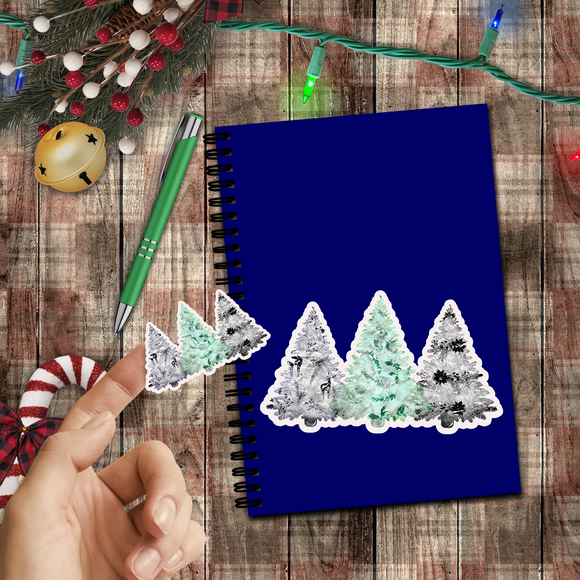 Christmas Stickers/ Black And Green Holiday Trees Laptop Decal, Planner, Journal Vinyl Stickers
