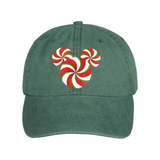 Disney Christmas Holiday Peppermint Swirl Mickey Glitter Hat/ Red White Green Holiday Candy Baseball Adjustable Cap