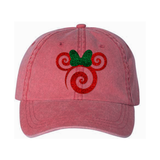 Disney Christmas Holiday Minnie Mouse Glitter Hat/ Red Green Holiday Swirl Baseball Adjustable Cap