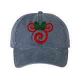 Disney Christmas Holiday Minnie Mouse Glitter Hat/ Red Green Holiday Swirl Baseball Adjustable Cap