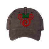 Disney Christmas Holiday Minnie Mouse Glitter Hat/ Red Green Holiday Swirl Baseball Adjustable Cap