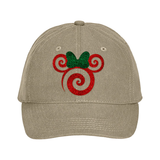 Disney Christmas Holiday Minnie Mouse Glitter Hat/ Red Green Holiday Swirl Baseball Adjustable Cap