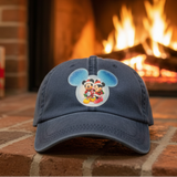 Disney Christmas Holiday Mickey Minnie Mouse Snowglobe Glitter Hat/ Santa And Mrs Claus Baseball Adjustable Cap