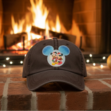 Disney Christmas Holiday Mickey Minnie Mouse Snowglobe Glitter Hat/ Santa And Mrs Claus Baseball Adjustable Cap
