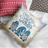 Christmas Gnome Throw Pillow Cover/ Chillin With My Gnomies Winter Blue Sweater Cute Gnome Trio Holiday Decor