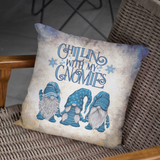 Christmas Gnome Throw Pillow Cover/ Chillin With My Gnomies Winter Blue Sweater Cute Gnome Trio Holiday Decor