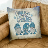 Christmas Gnome Throw Pillow Cover/ Chillin With My Gnomies Winter Blue Sweater Cute Gnome Trio Holiday Decor