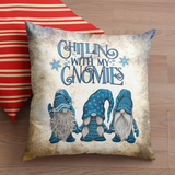 Christmas Gnome Throw Pillow Cover/ Chillin With My Gnomies Winter Blue Sweater Cute Gnome Trio Holiday Decor
