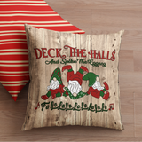 Christmas Pillow Cover/ Christmas Carol Spiked Eggnog Drinking Gnomes Deck The Halls Holiday Décor