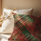 Christmas Pillow Cover/ Green And Red Diagonal Grunge Distressed Plaid Holiday  Décor