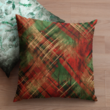 Christmas Pillow Cover/ Green And Red Diagonal Grunge Distressed Plaid Holiday  Décor