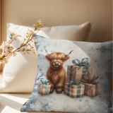 Christmas Throw Pillow Cover/ Highland Cow Watercolor Gifts And Snowflakes Winter Holiday Decor