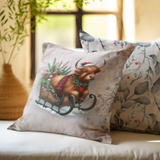 Christmas Throw Pillow Cover/ Highland Cow Old Fashion Sleigh Snowflakes Winter Holiday Decor