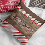 Christmas Pillow Cover/ Retro Kringle Candy Company Red Candy Stripe Wood Sign With Chocolate Drips Holiday Décor