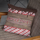 Christmas Pillow Cover/ Retro Kringle Candy Company Red Candy Stripe Wood Sign With Chocolate Drips Holiday Décor