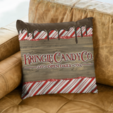 Christmas Pillow Cover/ Retro Kringle Candy Company Red Candy Stripe Wood Sign With Chocolate Drips Holiday Décor