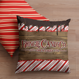 Christmas Pillow Cover/ Retro Kringle Candy Company Red Candy Stripe Wood Sign With Chocolate Drips Holiday Décor