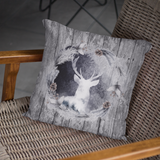 Christmas Pillow Cover/ Rustic Country Deer Pine Cone Wreath On Weathered Wood Background Holiday Décor
