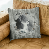 Christmas Pillow Cover/ Rustic Country Deer Pine Cone Wreath On Weathered Wood Background Holiday Décor