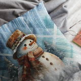 Christmas Throw Pillow Cover/ Rustic Top Hat Snowman On Winter Blue Plaid Holiday Decor