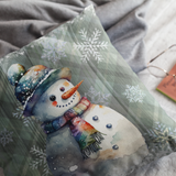 Christmas Throw Pillow Cover/ Watercolor Country Plaid Snowman With Tie Dye Scarf Holiday Decor