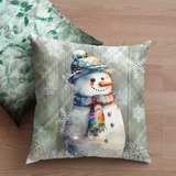 Christmas Throw Pillow Cover/ Watercolor Country Plaid Snowman With Tie Dye Scarf Holiday Decor