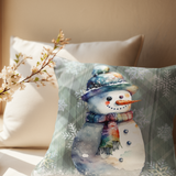 Christmas Throw Pillow Cover/ Watercolor Country Plaid Snowman With Tie Dye Scarf Holiday Decor