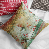 Christmas Poinsettia Pillow Cover/ Red, Gold, Emerald Green Glam Typography Distressed Holiday Decor