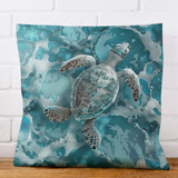Coastal Sea Turtle Pillow Cover, Aqua Blue Ocean Waves Beach Foam Bubbles, Home Decor Gift, Coastal Throw