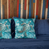 Coastal Sea Turtle Pillow Cover, Aqua Blue Ocean Waves Beach Foam Bubbles, Home Decor Gift, Coastal Throw