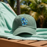 Disney Hawaiian Hat/ Mickey Mouse Blue Hibiscus Tropical Baseball Hat/ Disney Luau Island Ocean Blue Hibiscus Adjustable Cap