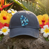 Disney Hawaiian Hat/ Mickey Mouse Blue Hibiscus Tropical Baseball Hat/ Disney Luau Island Ocean Blue Hibiscus Adjustable Cap