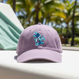 Disney Hawaiian Hat/ Mickey Mouse Blue Hibiscus Tropical Baseball Hat/ Disney Luau Island Ocean Blue Hibiscus Adjustable Cap