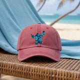 Disney Polynesian Stitch Hat/ Stitch Blue Hibiscus Tropical Baseball Hat/ Luau Island Blue Floral Vacation Adjustable Cap