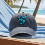 Disney Polynesian Stitch Hat/ Stitch Blue Hibiscus Tropical Baseball Hat/ Luau Island Blue Floral Vacation Adjustable Cap