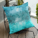 Nautical Watercolor Dolphins Aqua Ombre Ocean Wave Swirls Beach Décor/ Coastal Beach Pillow Cover