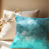 Nautical Watercolor Dolphins Aqua Ombre Ocean Wave Swirls Beach Décor/ Coastal Beach Pillow Cover