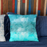 Nautical Watercolor Dolphins Aqua Ombre Ocean Wave Swirls Beach Décor/ Coastal Beach Pillow Cover