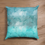Nautical Watercolor Dolphins Aqua Ombre Ocean Wave Swirls Beach Décor/ Coastal Beach Pillow Cover