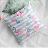 Flamingo Throw Pillow Cover/ Striped Tropical Flamingo, Pineapple Leaves Pink And Dusty Blue Summer Pillow Décor