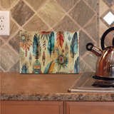 Aztec Cutting Board/ Southwestern Boho Tribal Blue Feathers And Flowers Stick Kitchen Décor Gift