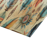 Aztec Cutting Board/ Southwestern Boho Tribal Blue Feathers And Flowers Stick Kitchen Décor Gift