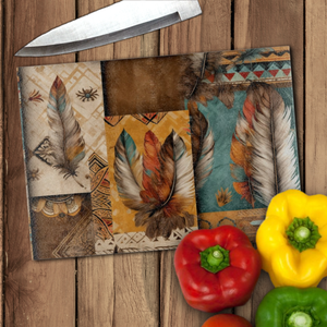 Aztec Cutting Board/ Southwestern Tribal Feathers Kitchen Décor Gift