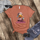 Funny Good Morning Grumpy Duck With Coffee And Pajamas