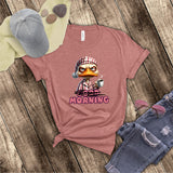 Funny Good Morning Grumpy Duck With Coffee And Pajamas