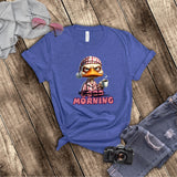 Funny Good Morning Grumpy Duck With Coffee And Pajamas